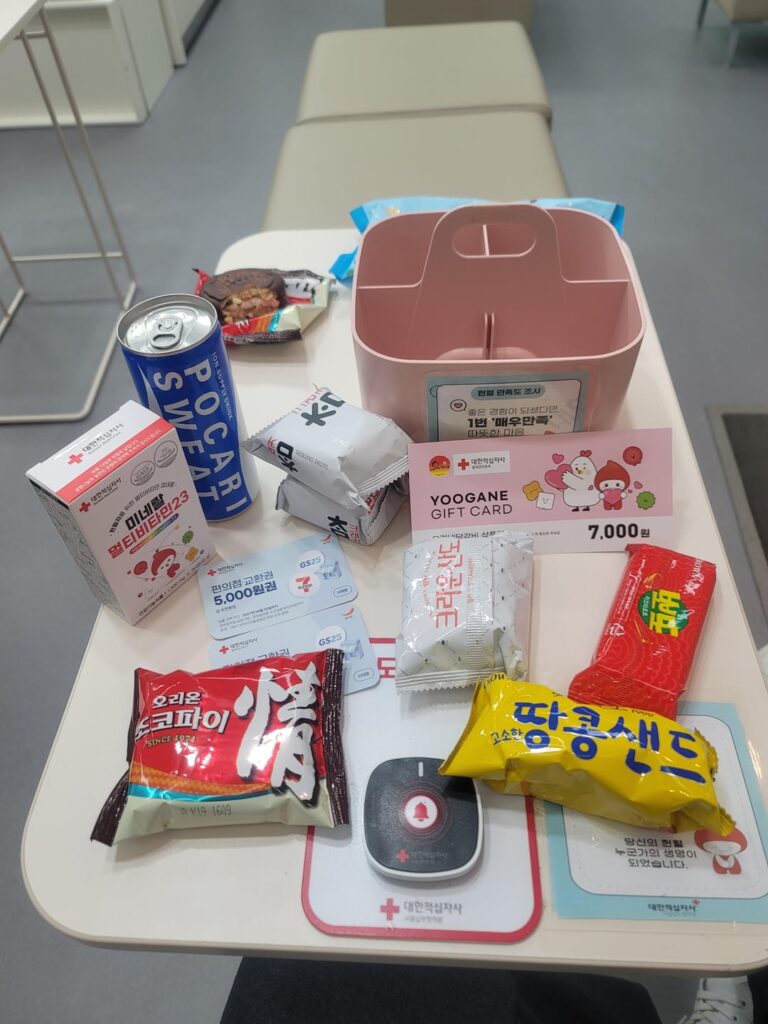 items I received for donating blood