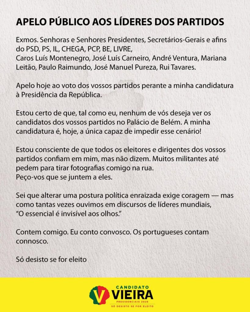 Candidate Vieira's appeal to party leaders
