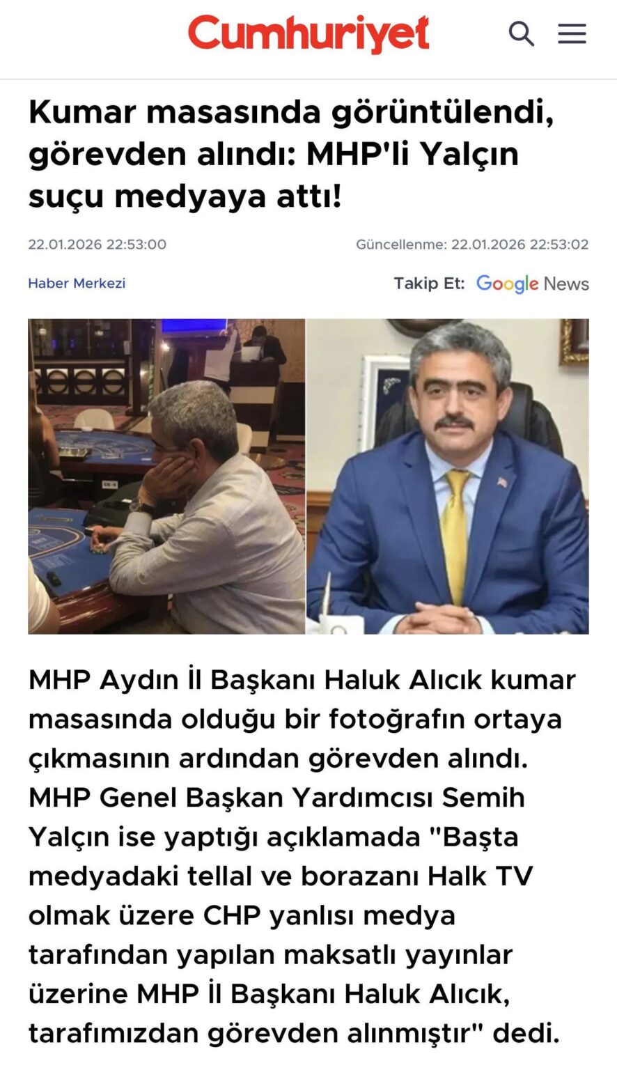 The MHP provincial chairman, who said, "The nation is not grateful for its state," was seen at the gambling table.