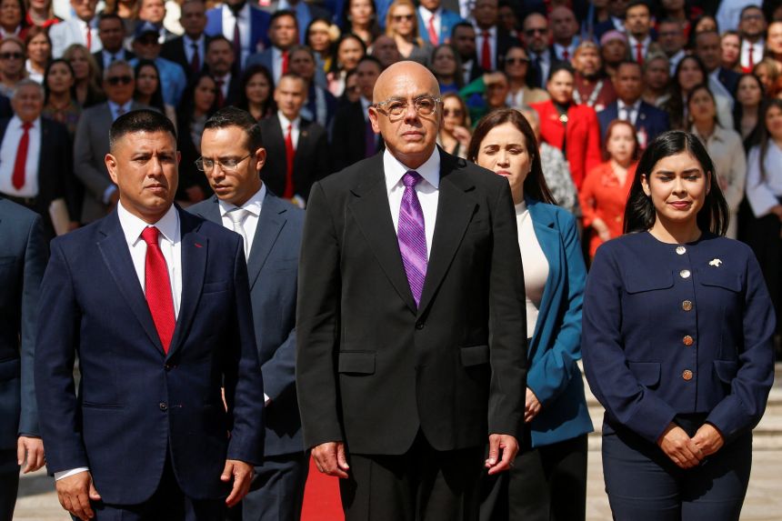 Venezuela’s National Assembly President Jorge Rodriguez poses with first and second Vice Presidents Pedro Infante and Grecia Colmenares, during the opening of the 2026 legislative period, after the US launched a strike on the country and captured President Nicolas Maduro and his wife Cilia Flores, in Caracas, Venezuela, January 5, 2026.