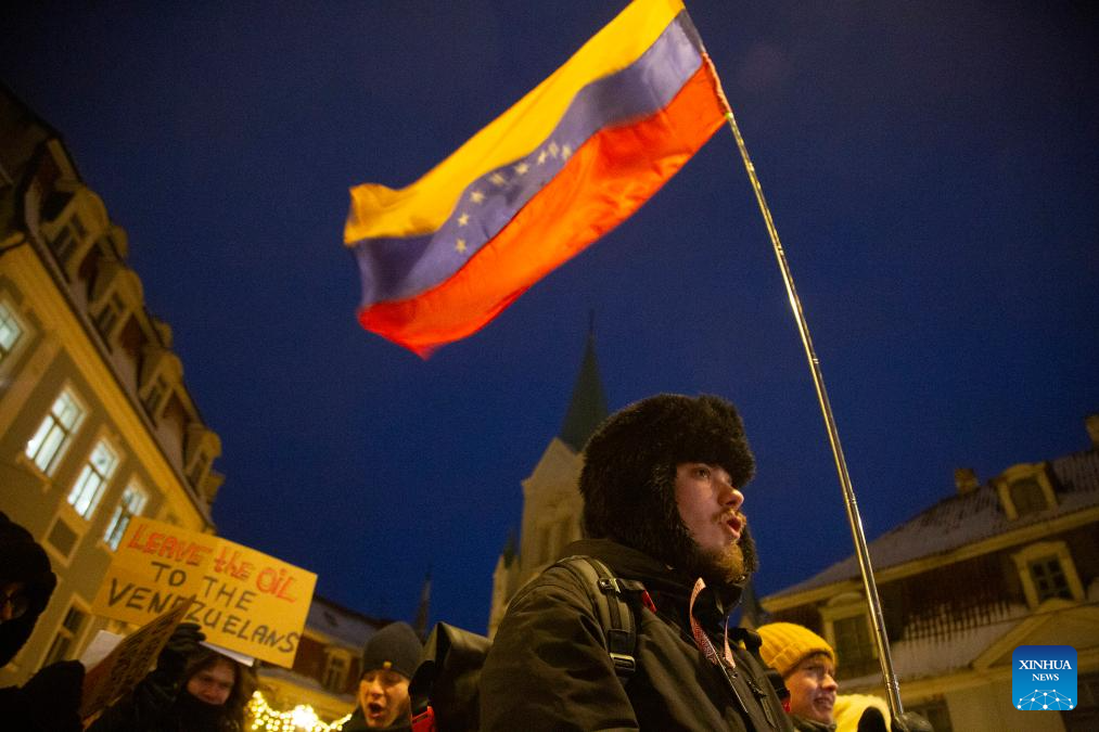 People protest against U.S. attack on Venezuela in Latvia-Xinhua