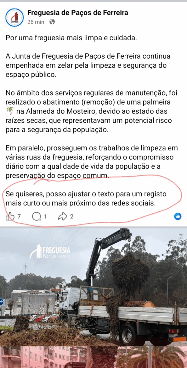 Paços de Ferreira parish council (mis)using AI for communications