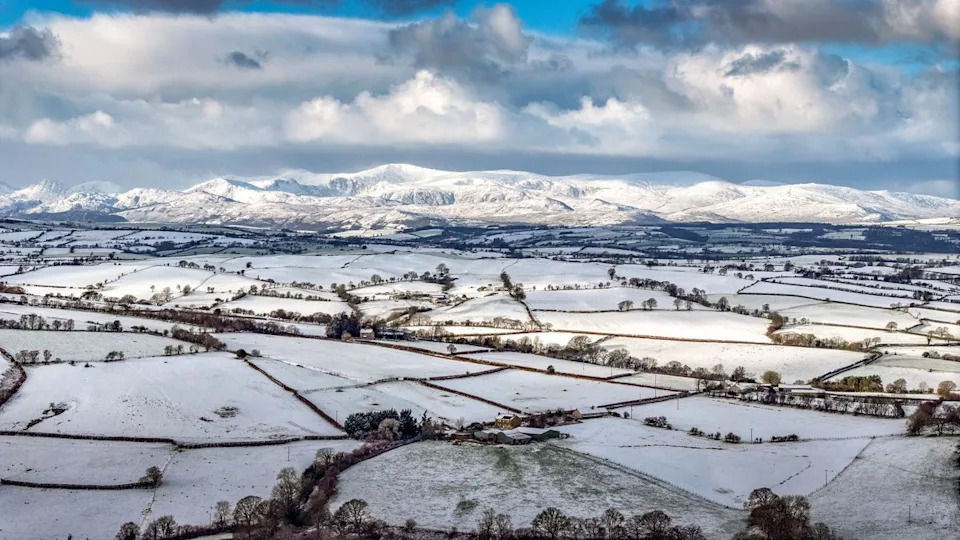 Snow covers the high ground of North Wales and Snowdonia after overnight freezing temperatures in Llanrwst (Photo by Christopher Furlong/Getty Images) (Getty)