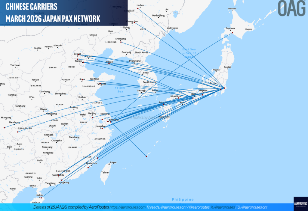 Chinese Carriers Feb/Mar 2026 Slashes Over 60% Japan Flights – 25JAN26 Update — AeroRoutes Chinese Carriers Feb/Mar 2026 Slashes Over 60% Japan Flights – 25JAN26 Update — AeroRoutes