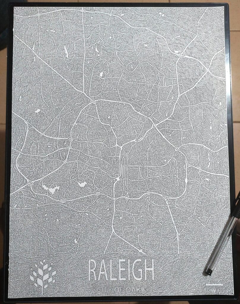 A map of Raleigh (NC) I've drawn with one line