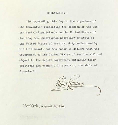 In 1916, the USA accepted Denmark's right to Greenland