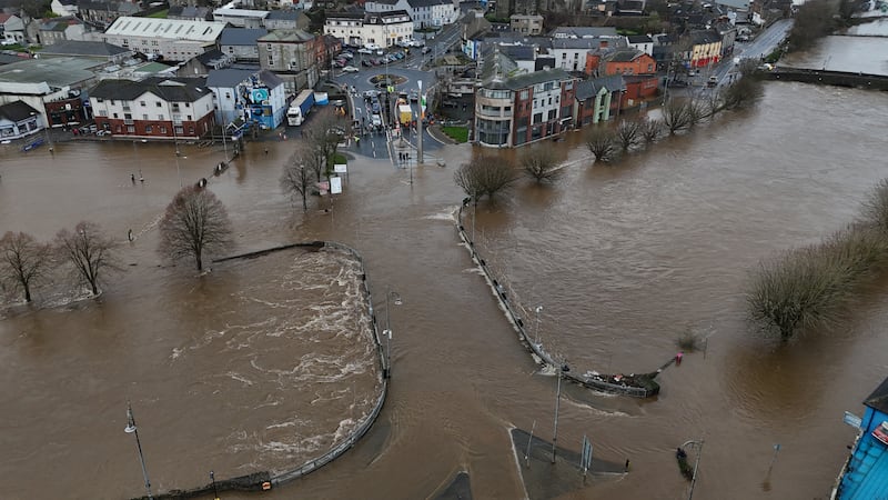 The River Slaney bursts its banks in Enniscorthy, Co Wexford.
Photograph: Niall Carson/PA Wire