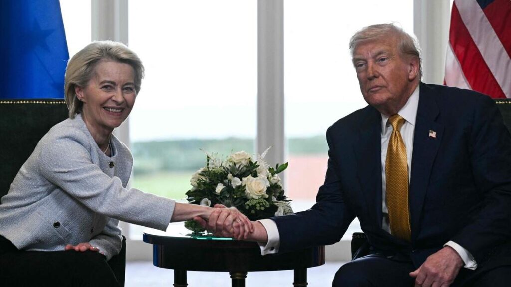 Donald Trump and Ursula von der Leyen after agreeing on a trade deal in July 2025. Relations between the US and the EU could become strained in 2026