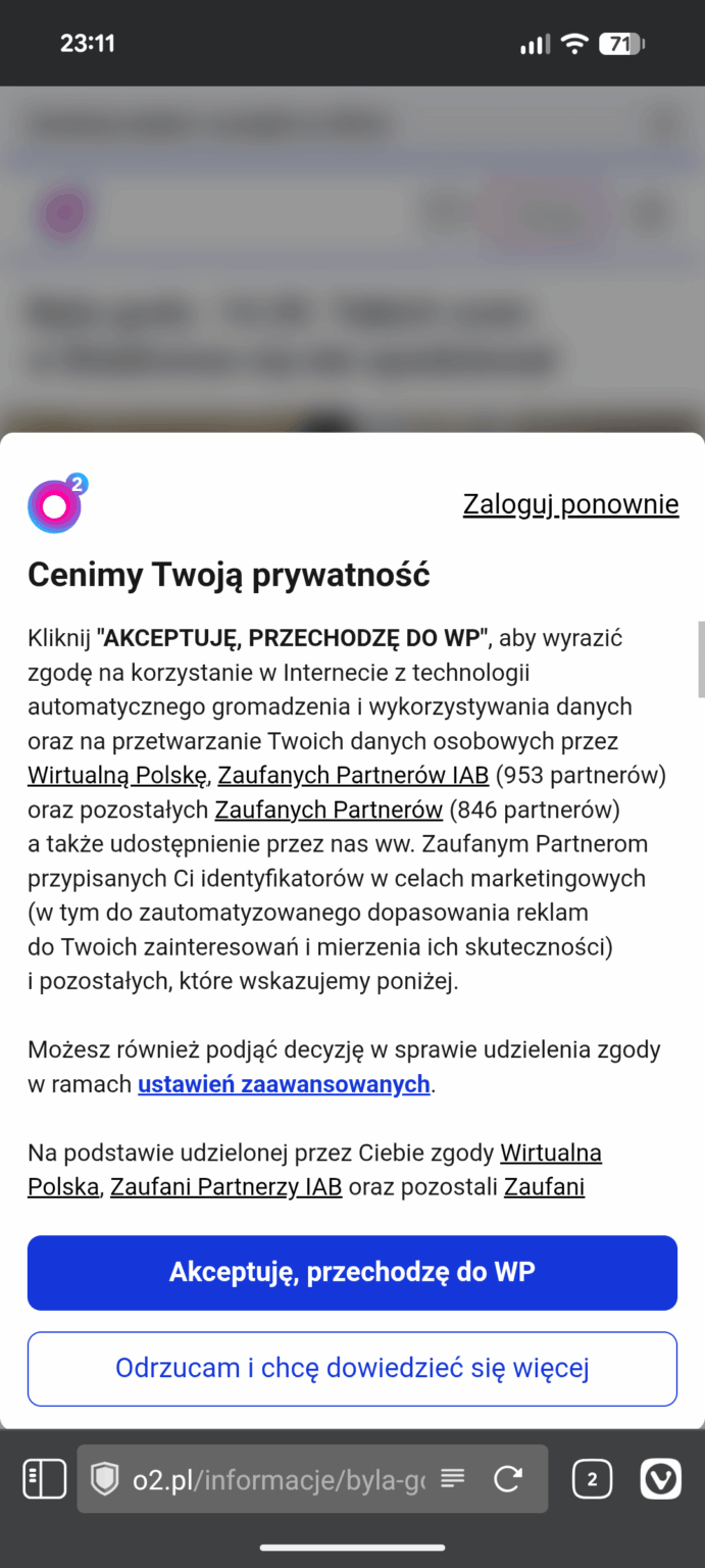 How nice that Wirtualna Polska pisses on the EU directives regarding the collection of personal data!