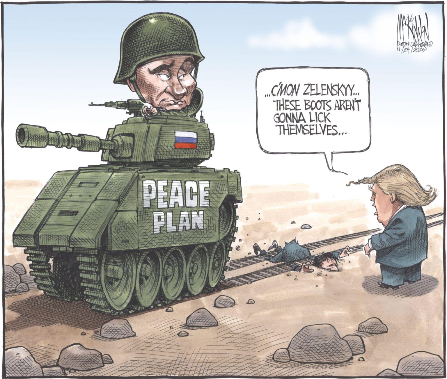 How Trumps Peace Plans work - by Cartoonist Bruce MacKinnon