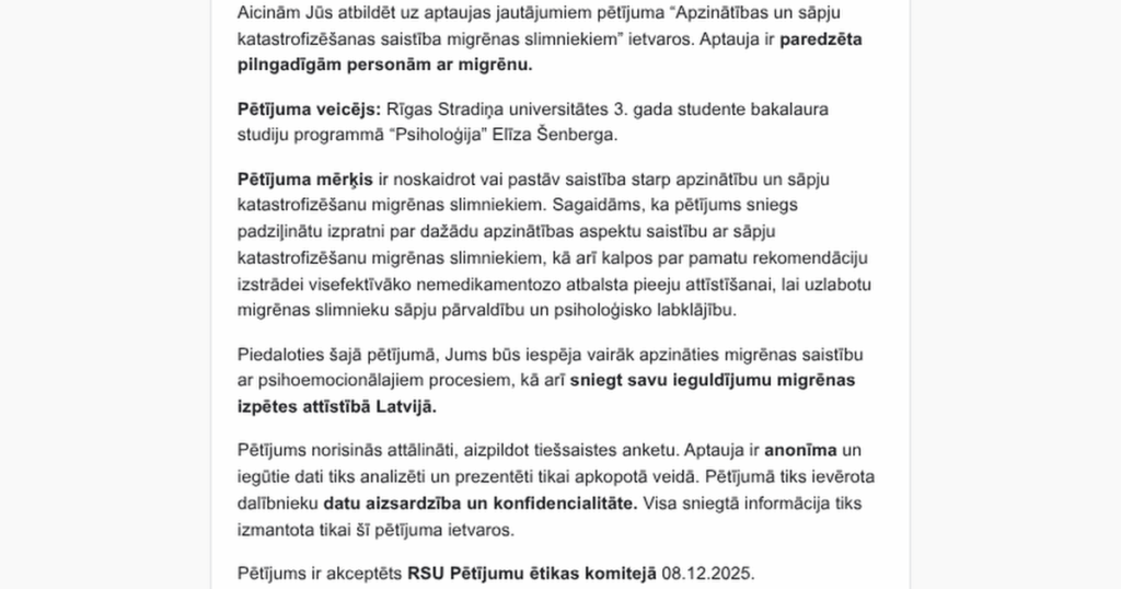 I invite you to participate in a study on migraine!