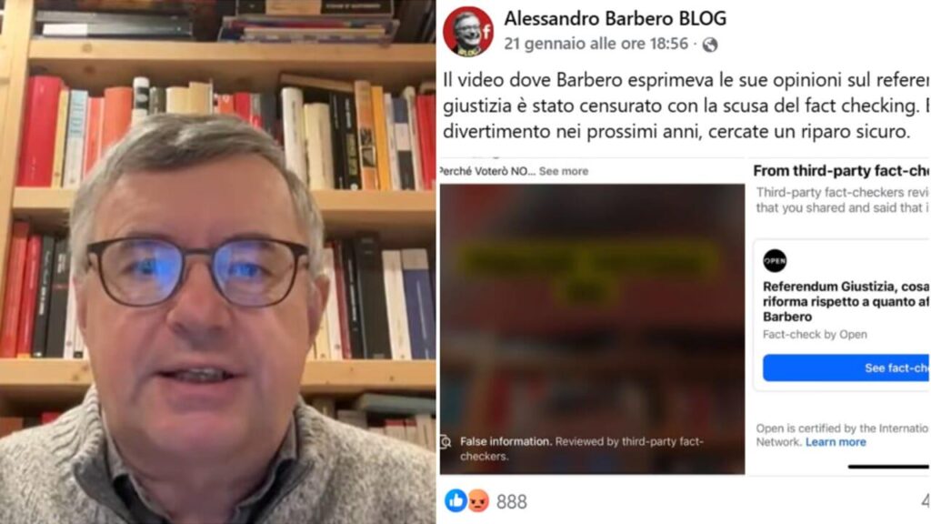 Alessandro Barbero's video in which he explains the reasons for the "no" to the referendum has been obscured: "False or misleading information"