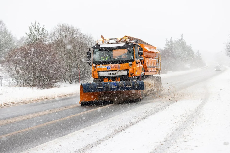 Gritter lorry on A9, south of Inverness. Amber weather warnings have been expanded after coming into force in parts of Scotland (Paul Campbell/PA Wire) (Paul Campbell/PA Wire)