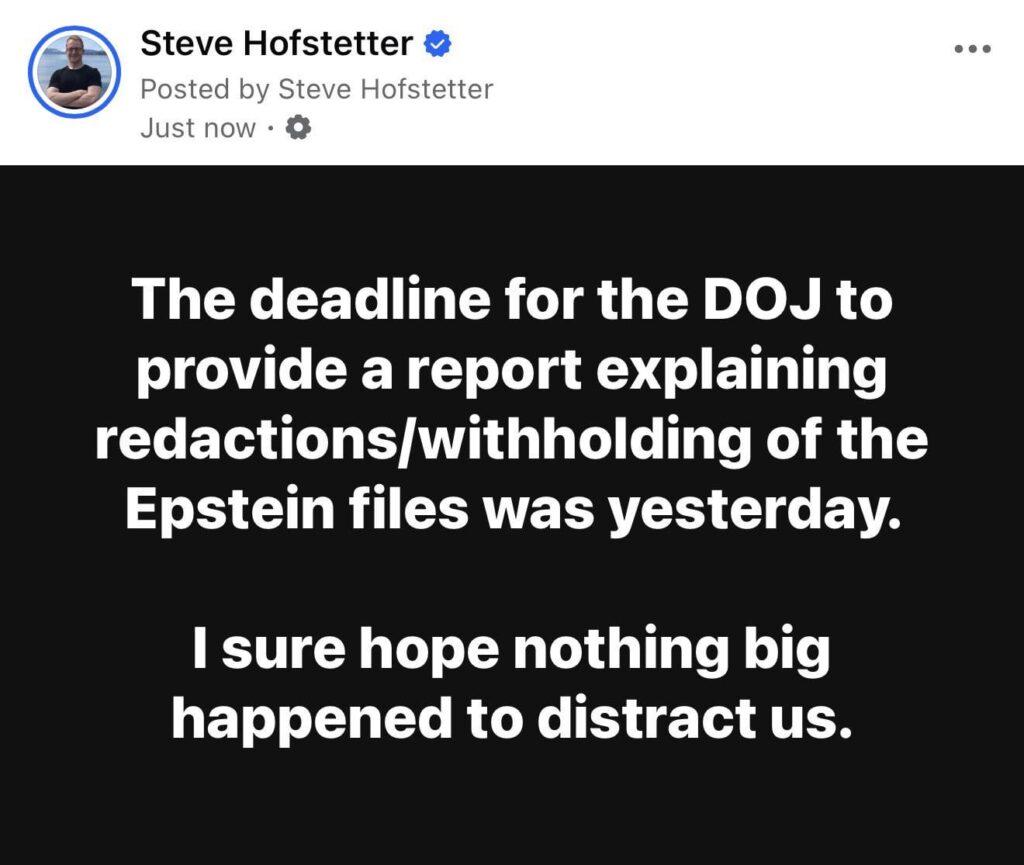 The deadline for the DOJ to report on the Epstein redactions was YESTERDAY