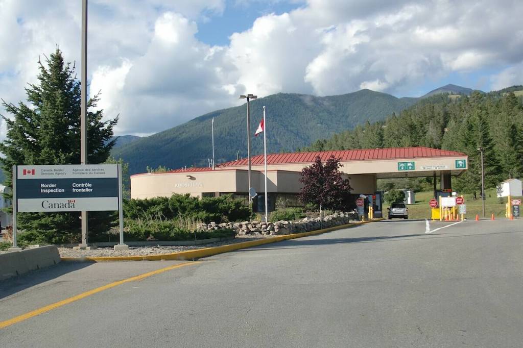 Roosville border port at the Canada-U.S. international border in British Columbia. Wikipedia photo.