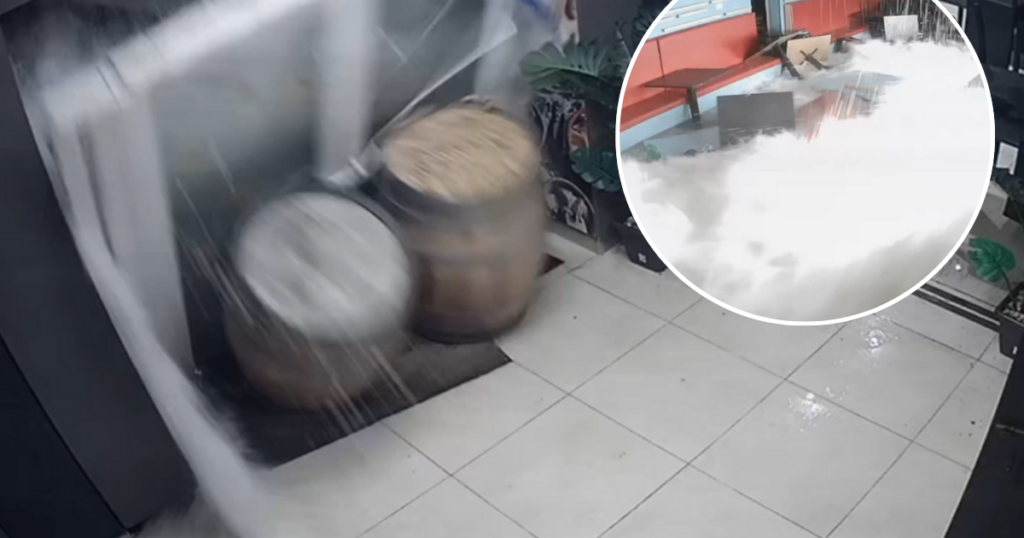 Dramatic CCTV footage reveals worker's Storm Harry near-miss