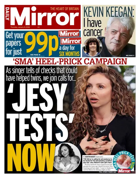 "'Jesy tests' now" reads the headline on the front page of the Daily Mirror.