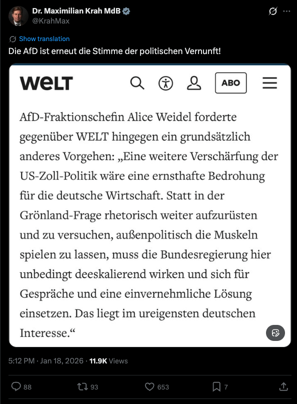 Quick reminder: The unpatriotic fellows from the AfD sold Greenland to Trump
