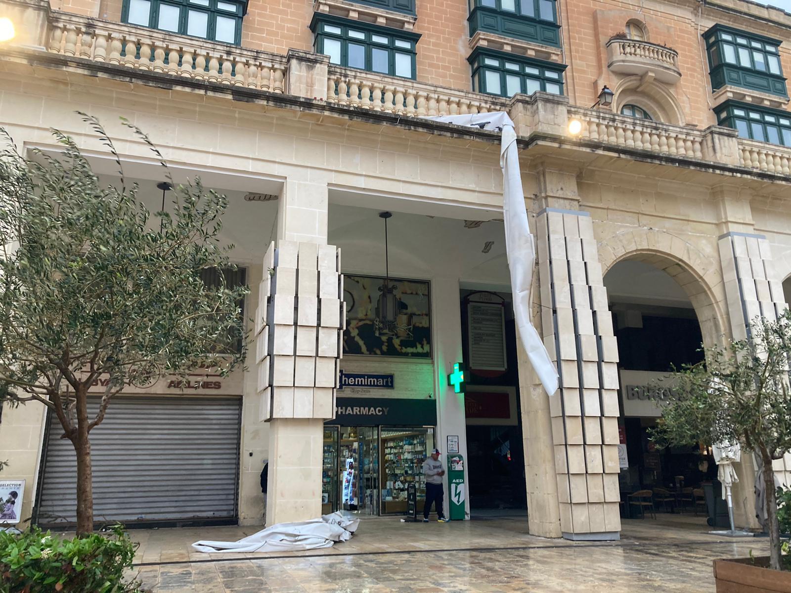 A banner in Valletta calling for justice for Jean Paul Sofia, a construction victim, was torn to shreds during the Harry Storm. Photo: Monique Agius