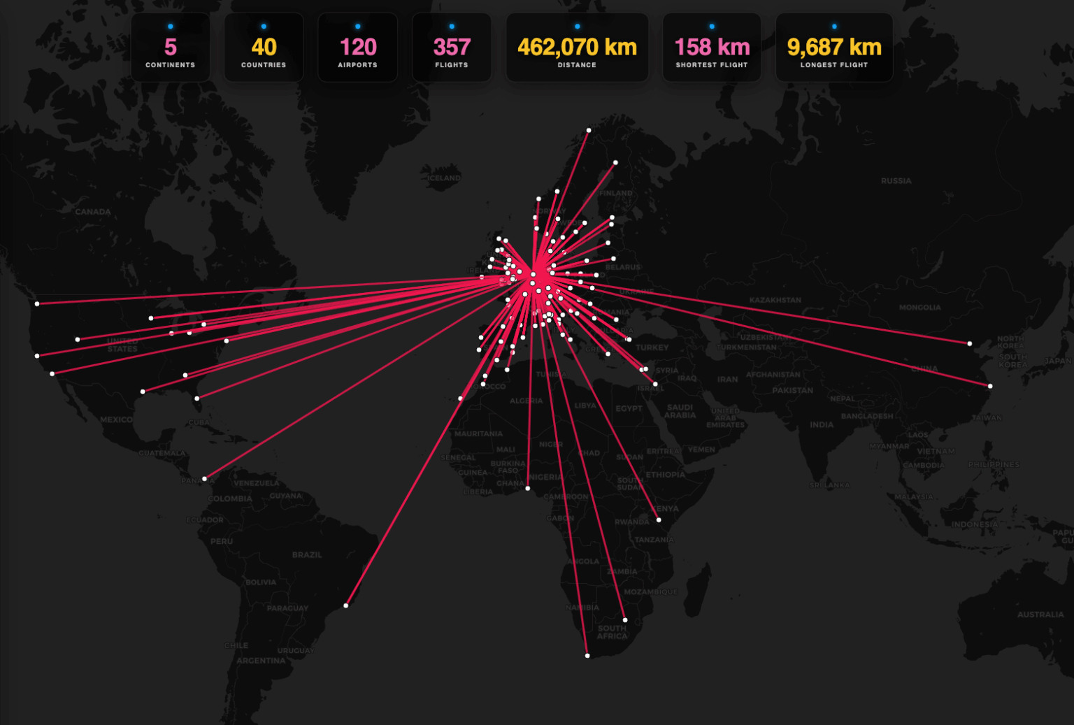 [OC] Current Flight Cancellations from Amsterdam Schipol for January 7