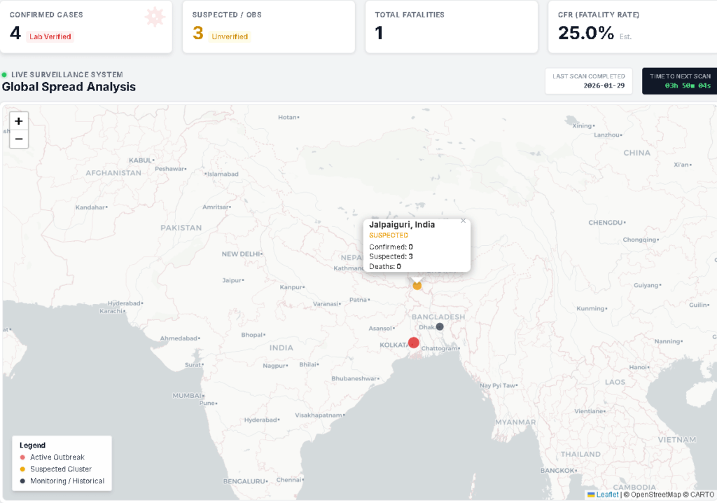 [OC] I built an automated tracker for the 2026 Nipah Virus outbreaks in South Asia. Here is the current spread.