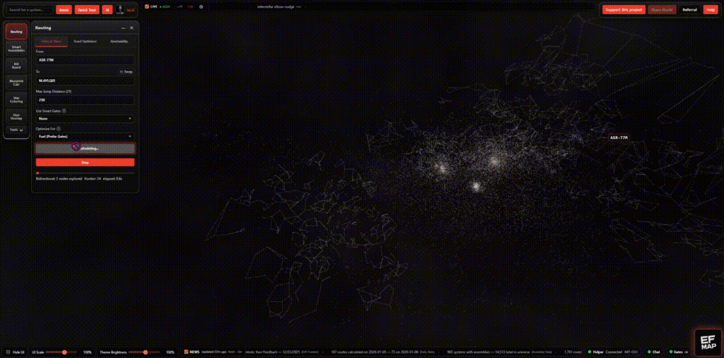 [OC] Visualization of a bidirectional graph search exploring a spatial network