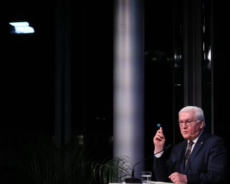 German president Frank-Walter Steinmeier delivers a speech during the symposium 'Democracy as a mission' on the occasion of his 70th birthday, in Berlin, Germany.