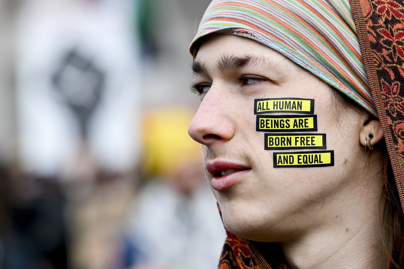 Person protests against discrimination