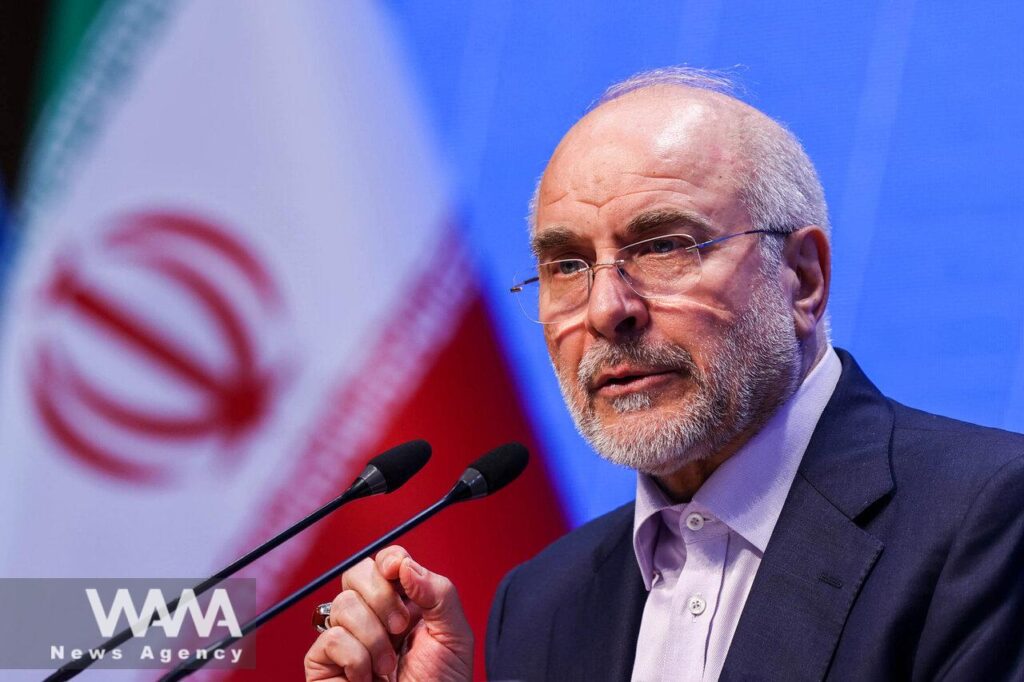 Iranian Parliament Speaker Mohammad Bagher Ghalibaf speaks during a press conference in Tehran, Iran December 2, 2025 / WANA (West Asia News Agency)