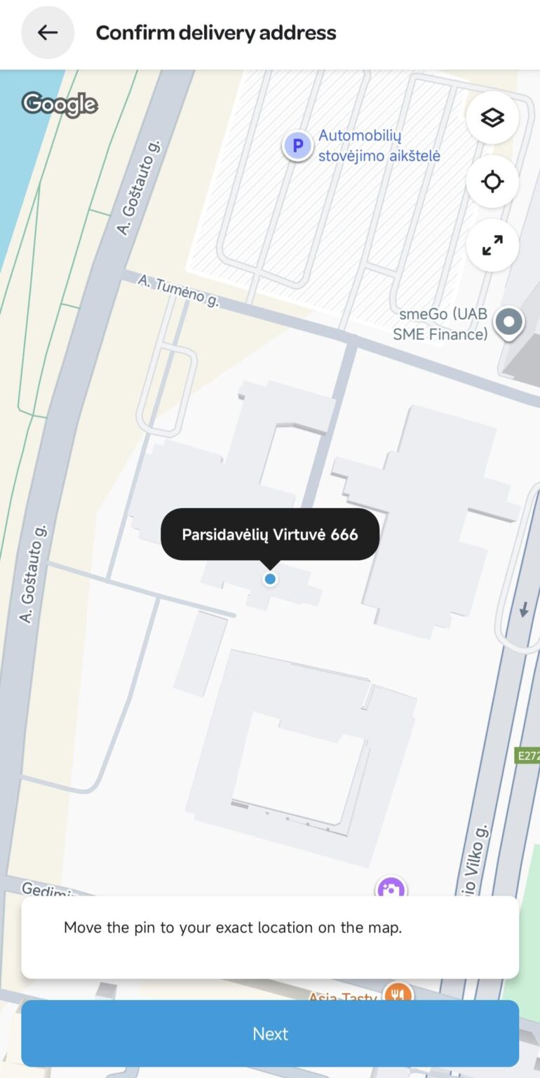 The name of the Seimas through the Wolt app