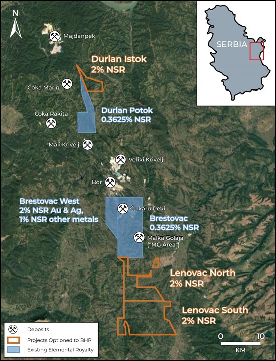 Elemental Royalty Options Three Exploration Licenses in Serbia to BHP