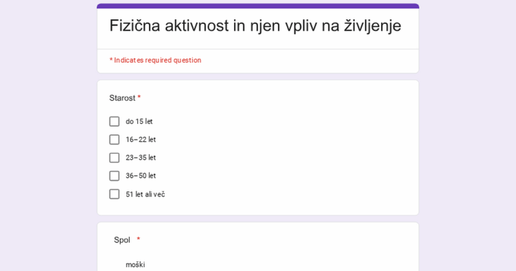 Survey about your opinion on physical activity and its impact on life