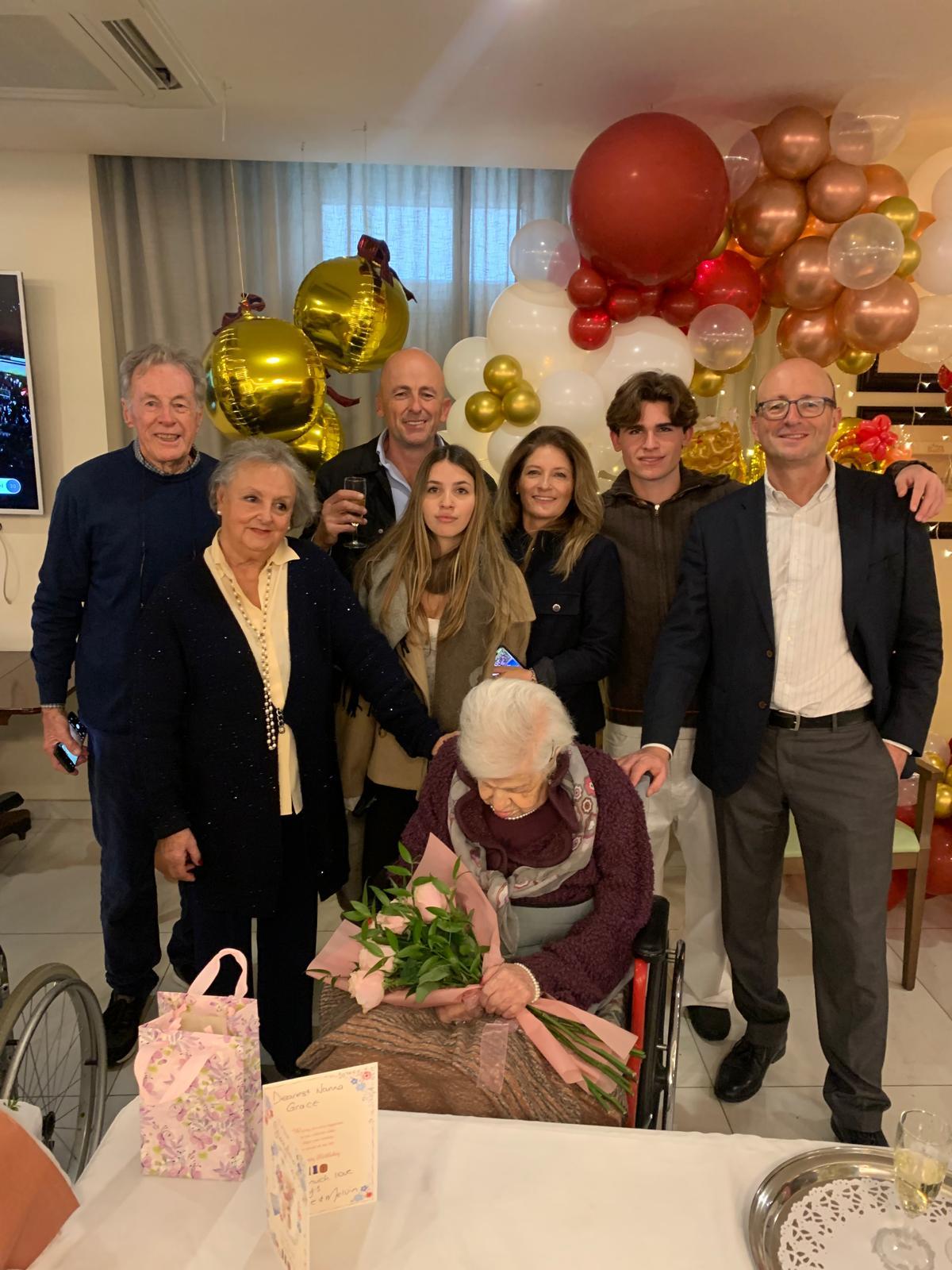 Grace Gatt surrounded by her family on her milestone birthday. Photo: Edgar Gatt