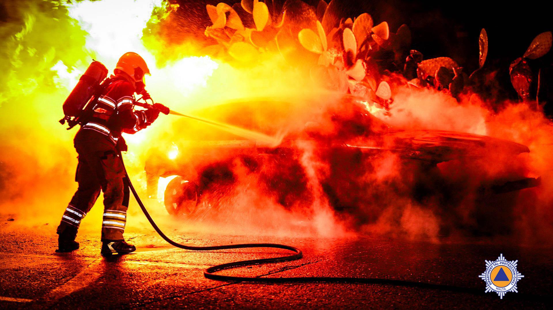 A long night for CPD members, who also had to deal with three vehicle fires breaking out as Storm Harry lashes across the Maltese Islands. Photo: Facebook/Civil Protection Malta