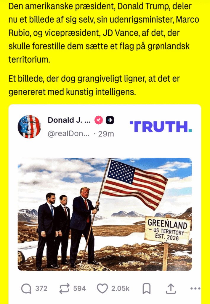 Trump plants flag in Greenland on AI generated image