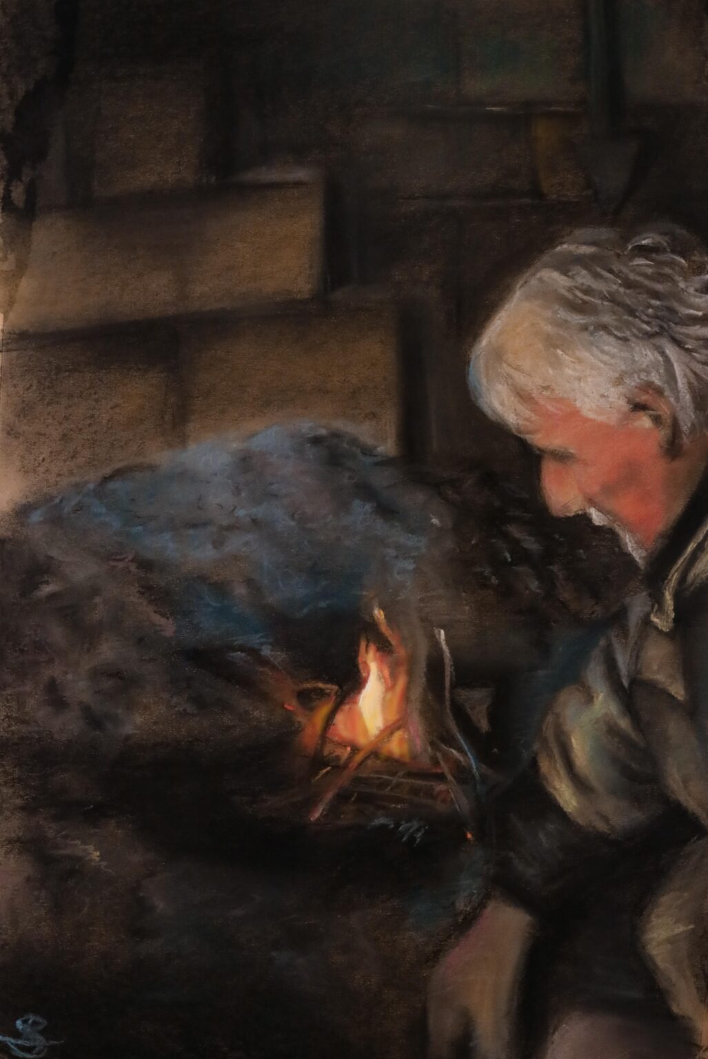 Here is another work, life in the countryside. Drawn with dry pastels