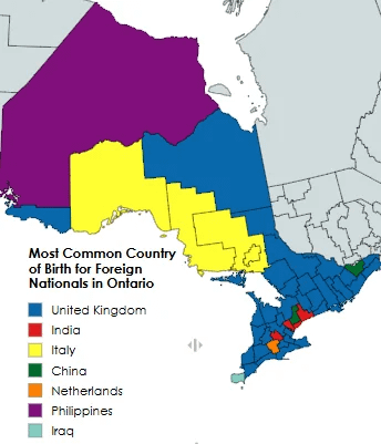 Most Common Foreign Country of Birth in the Canadian Province of Ontario [OC]