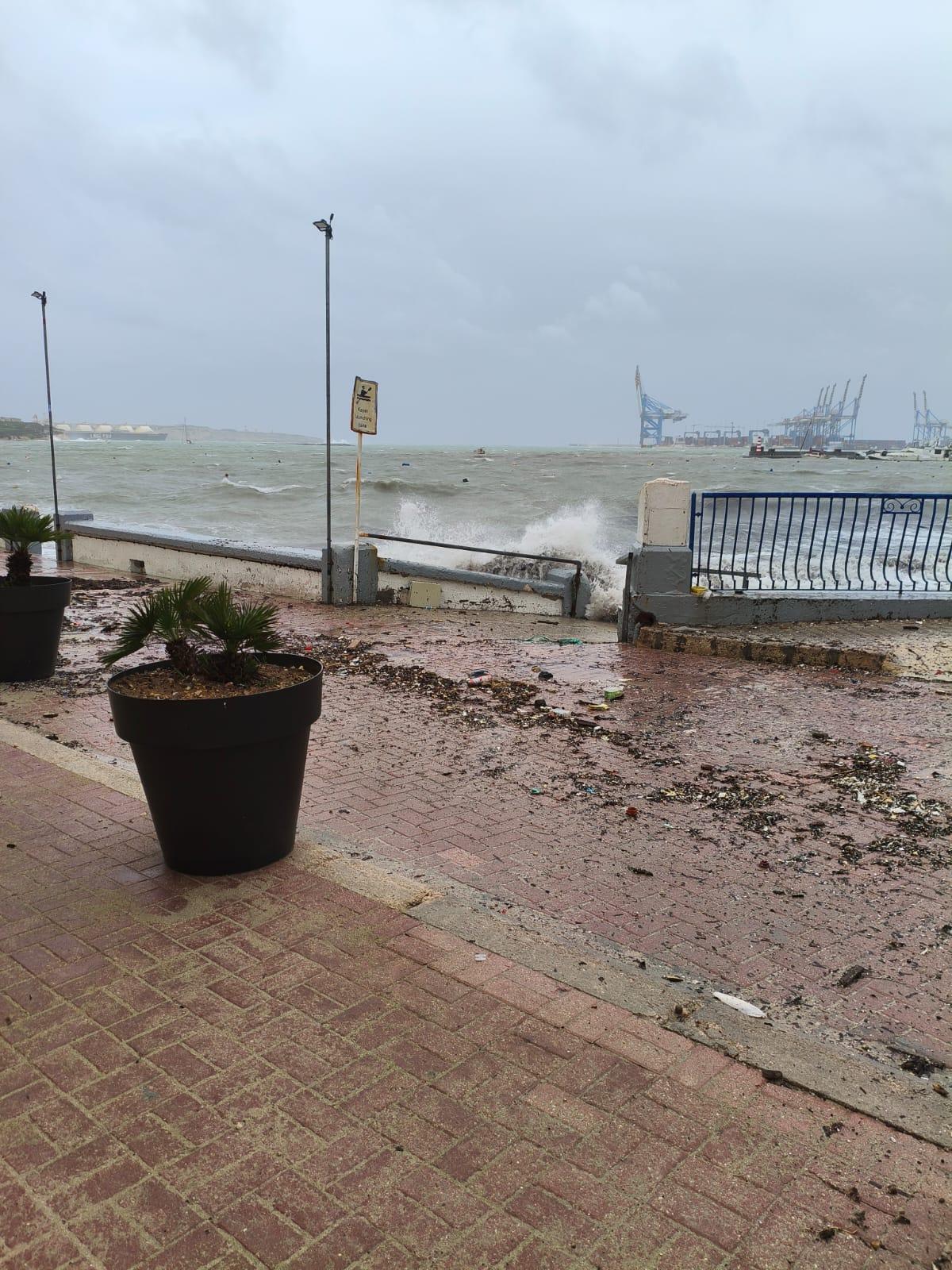 Rough waves crash into the Birżebbuġa front on Tuesday morning.