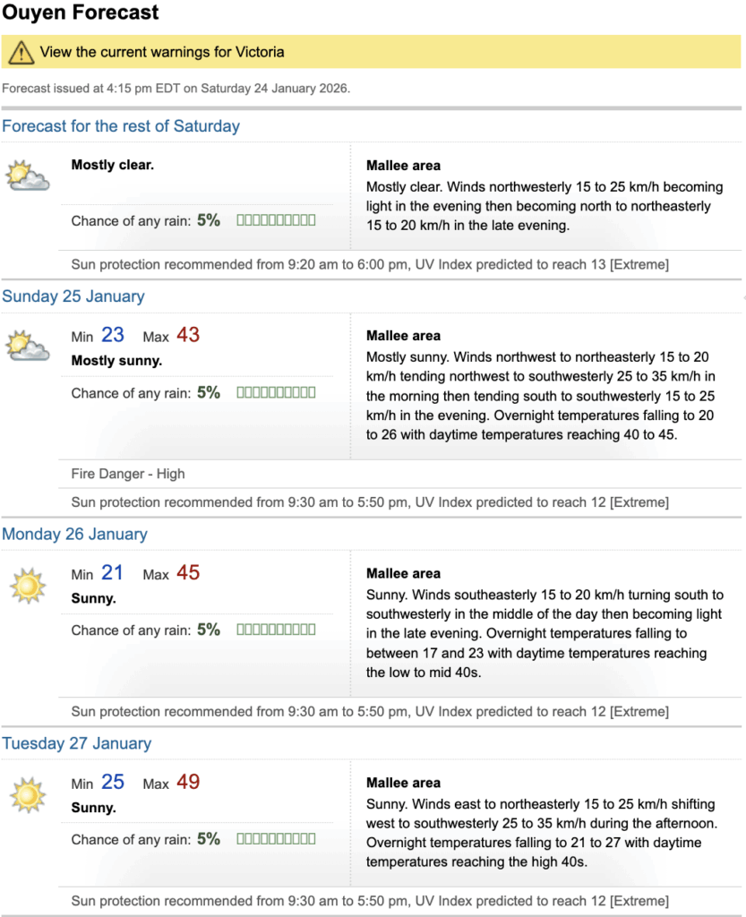 Official 49º BoM Forecast at Ouyen on Tuesday
