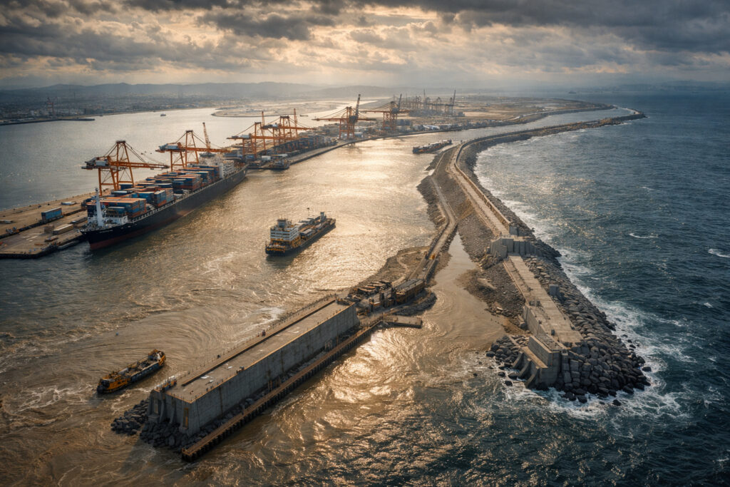 South Korea dredged 72 million cubic meters of sediment, erected giant sea walls, and built an industrial port in deep waters where previously only open sea existed — the Busan New Port megaproject South Korea dredged 72 million cubic meters of sediment, erected giant sea walls, and built an industrial port in deep waters where only open sea previously existed — the Busan New Port megaproject.