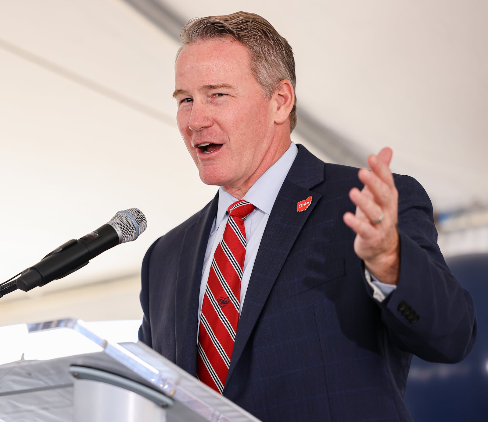 Sen. Jon Husted (R-Upper Arlington) speaks during a groundbreaking ceremony on Friday, Sept. 26 held by onMain ahead of construction of the first building on the former Montgomery County Fairgrounds in Dayton. Husted helped bring the project to fruition. BRYANT BILLING / STAFF