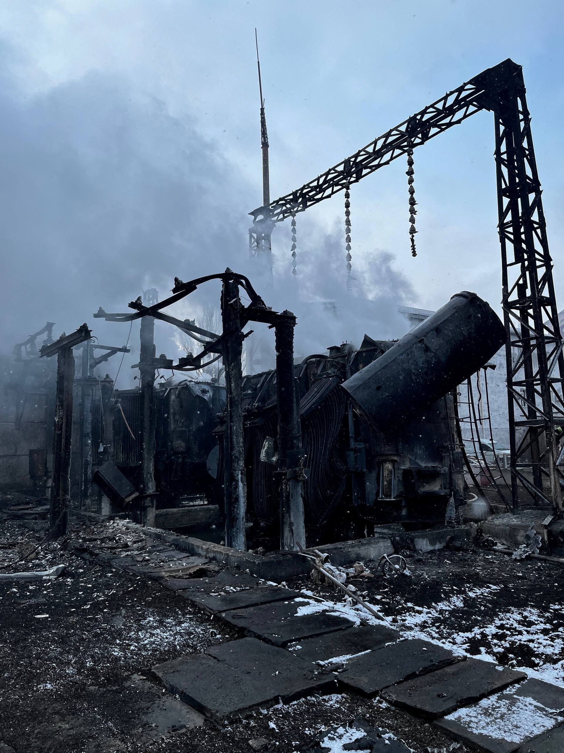 A view of an energy facility damaged during a Russian drone strike, amid Russia's attack on Ukraine, in Odesa, Ukraine, January 19, 2026