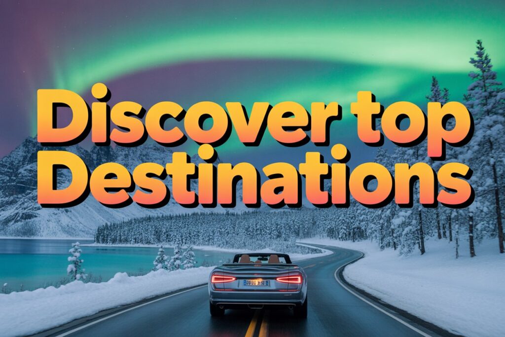 Canada, Finland, Poland, China, Japan, Thailand, and Indonesia in Travel News Headline: TTW Sunday News in Brief Create an impactful and dynamic youtube thumbnail image showcasing a composite of various travel destinations: a convertible driving along a scenic road in canada with snow-covered landscapes, finland’s northern lights illuminating a snowy forest, and a tropical drive in thailand with palm trees and beaches. Blend these images to create a vibrant, exciting, and adventurous atmosphere. Use bold text overlays like 'discover top destinations' in an engaging font, with an energetic vibe that calls viewers to action. The thumbnail should convey a sense of excitement, global adventure, and scenic beauty, drawing the audience in with stunning visuals of iconic travel spot