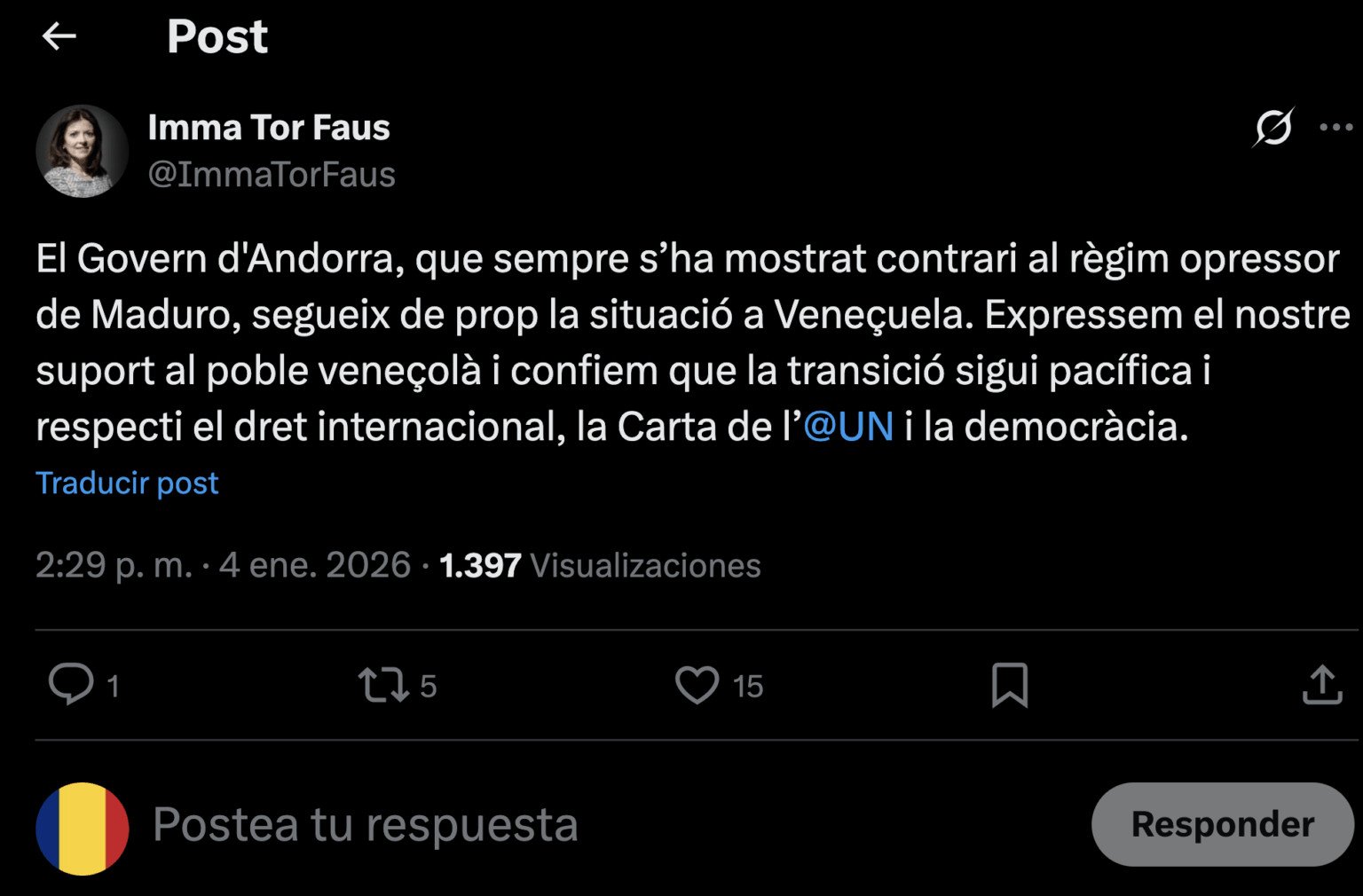 Andorra is positioned 'against the oppressive scheme of Maduro' and it is distinguished from Spain