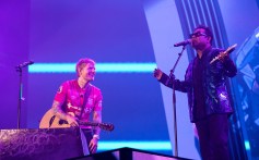 Ed Sheeran and A.R. Rahman perform on Feb. 19, 2024 in Chennai, India.