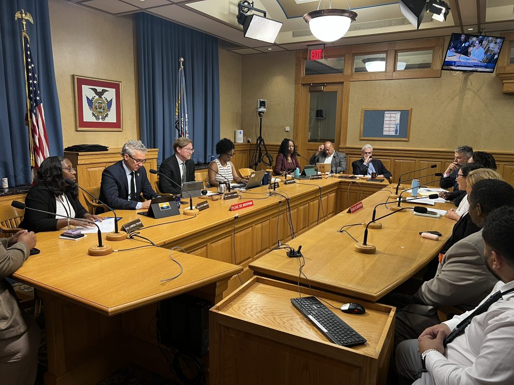 Common Council members, MPD officials and Office of Community Wellness and Safety members discuss public safety on July 30, 2025. Photo by Jeramey Jannene.