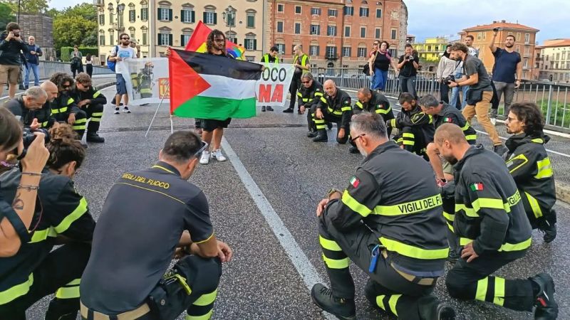 Italian firefighters facing disciplinary action over gesture for Gaza Italian firefighters facing disciplinary action over gesture for Gaza