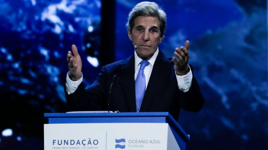 Former US chief climate diplomat John Kerry, pictured at a UN oceans conference in Lisbon in 2022, said the US withdrawal was a gift to China