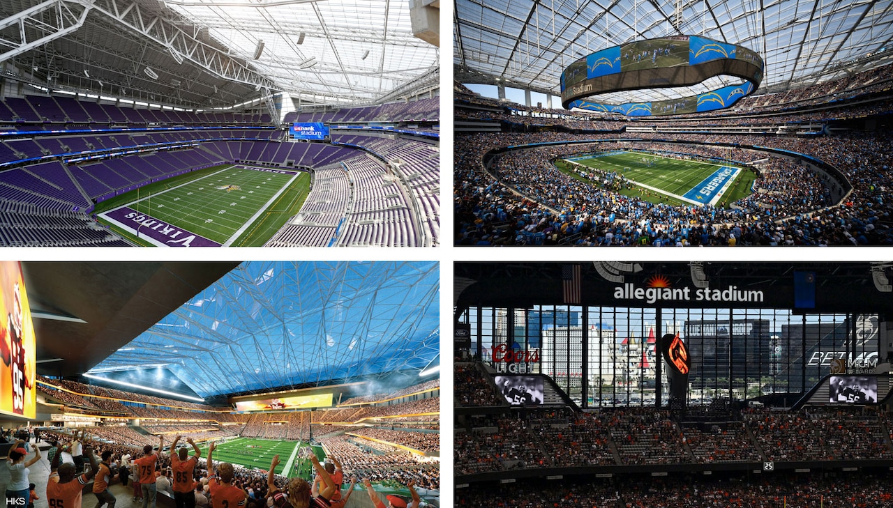 NFL indoor stadiums, Los Angeles, Minneapolis, Las Vegas, Cleveland