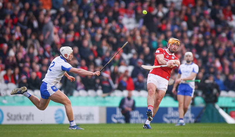 Cork's Declan Dalton gets a shot off despite the best efforts of Daniel Lalor during Sunday's National League game at Páirc Uí Chaoimh. Photograph: Tom Maher/Inpho